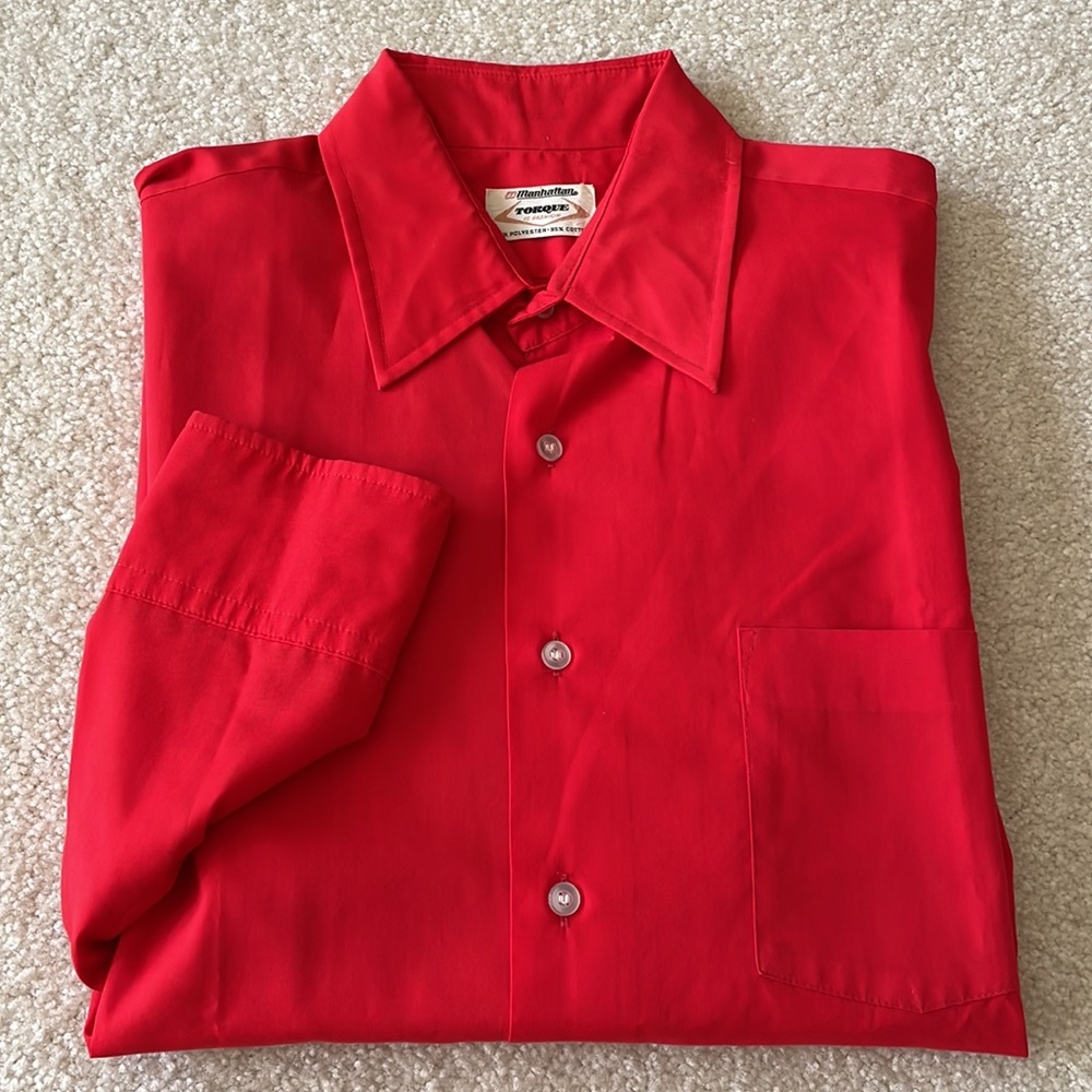 Vintage Manhattan Torque Long Sleeve Collared Button Down Red Shirt